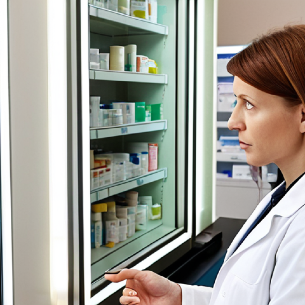 The Expert Consultant**
"A professional female pharmacist, mid-30s, dressed in a clean, modern white lab coat, is intensely focused at a bright counter in a contemporary Swedish pharmacy. She is looking at a computer screen displaying complex patient medication data, possibly highlighting potential drug interactions. An elderly female patient stands opposite her, listening attentively to the pharmacist's explanation, which is conveyed with a serious yet reassuring expression. The scene emphasizes the pharmacist's deep pharmaceutical knowledge, critical role in patient safety, and detailed problem-solving. The background is clean and subtly modern, reflecting typical Swedish pharmacy aesthetics. Realistic, high detail, warm natural lighting."

**