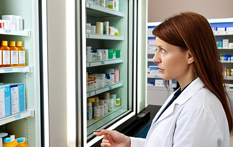 The Expert Consultant**
"A professional female pharmacist, mid-30s, dressed in a clean, modern white lab coat, is intensely focused at a bright counter in a contemporary Swedish pharmacy. She is looking at a computer screen displaying complex patient medication data, possibly highlighting potential drug interactions. An elderly female patient stands opposite her, listening attentively to the pharmacist's explanation, which is conveyed with a serious yet reassuring expression. The scene emphasizes the pharmacist's deep pharmaceutical knowledge, critical role in patient safety, and detailed problem-solving. The background is clean and subtly modern, reflecting typical Swedish pharmacy aesthetics. Realistic, high detail, warm natural lighting."

**