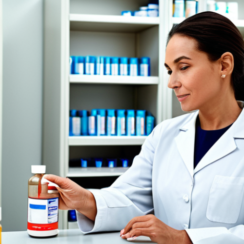 **

"A fully clothed female pharmacist in a modern pharmacy, assisting a senior patient with their medication. Shelves stocked with various medications and health products are visible in the background. Appropriate attire, professional setting, safe for work, perfect anatomy, natural proportions, well-formed hands, professional photography, family-friendly."

**